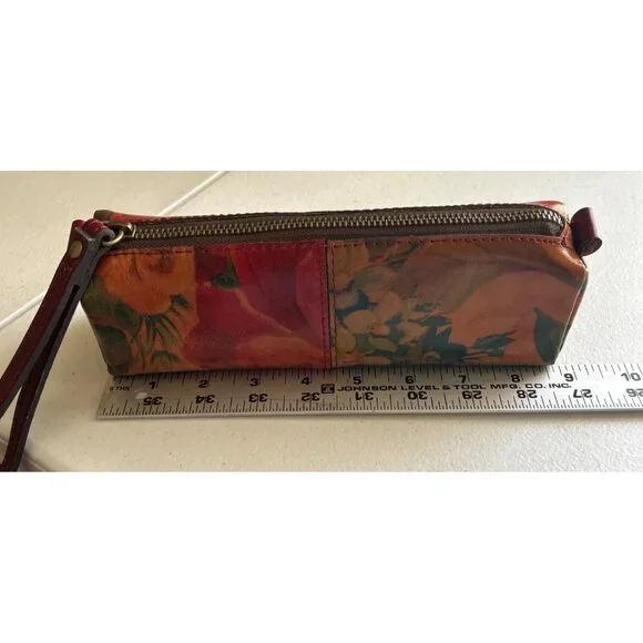 Patricia Nash Floral Leather Zippered Oblong Case With Wristlet Strap Makeup - Picture 5 of 8